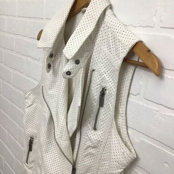 Buffalo sleeveless biker white jacket motorcycle style ecru off white vest mediu - Picture 3 of 12